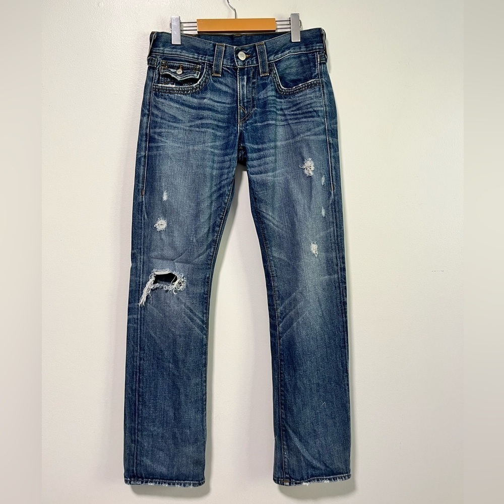 True Religion Men’s Straight Distressed Jeans – Size 30, Made in USA
